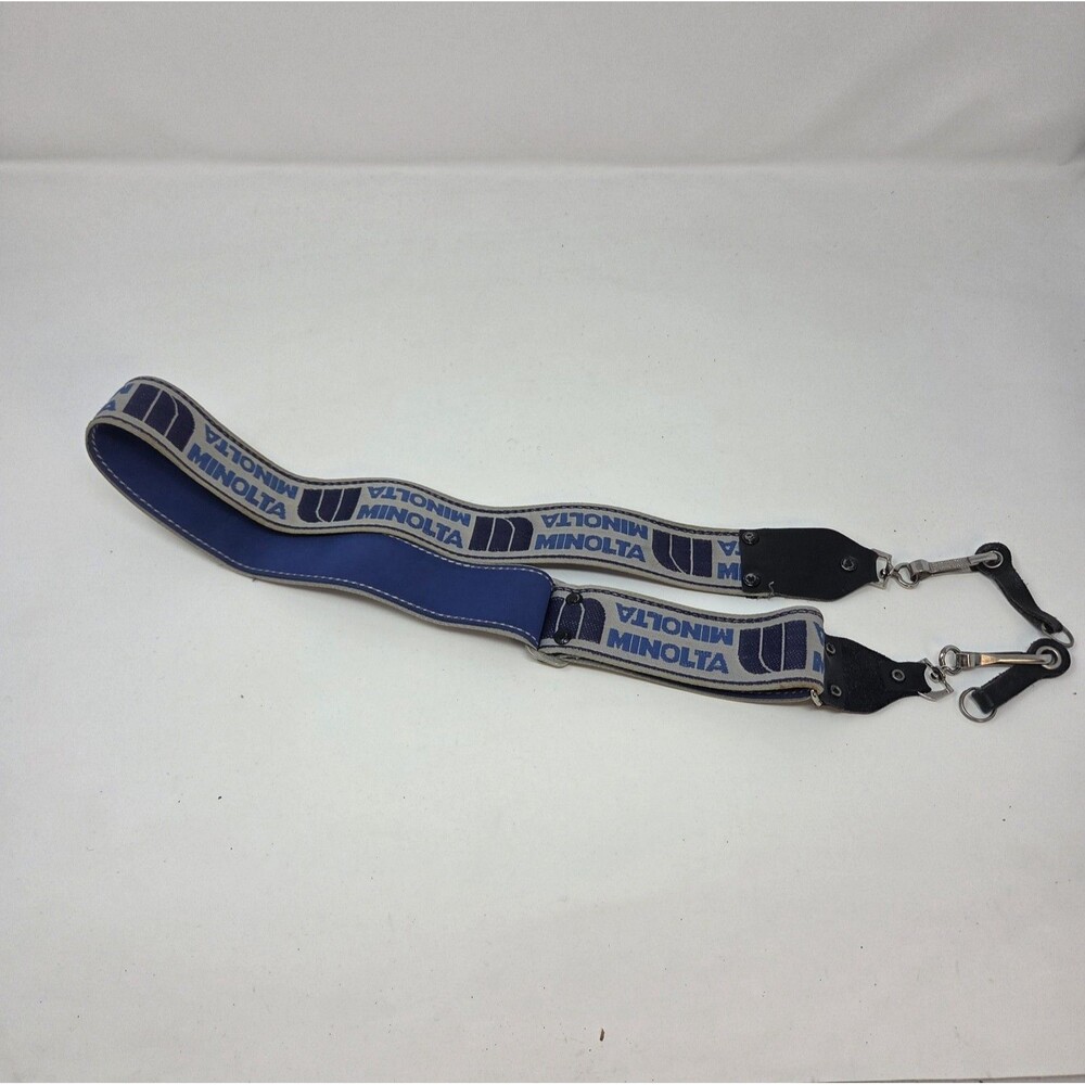 Vintage Minolta Woven Camera Strap Blue Suede Leather Clips 1980s SLR